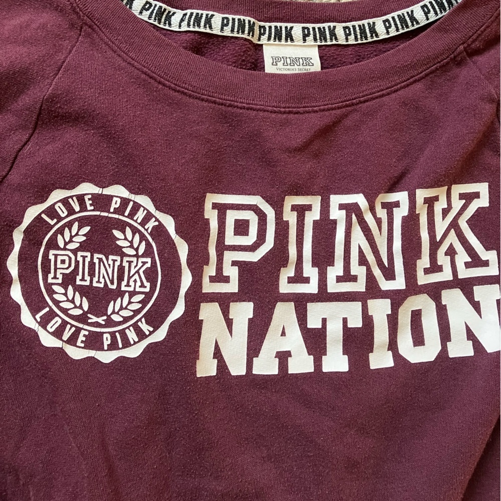 Victoria's Secret Pink Nation Burgundy Crewneck Sweater - Picture 2 of 4